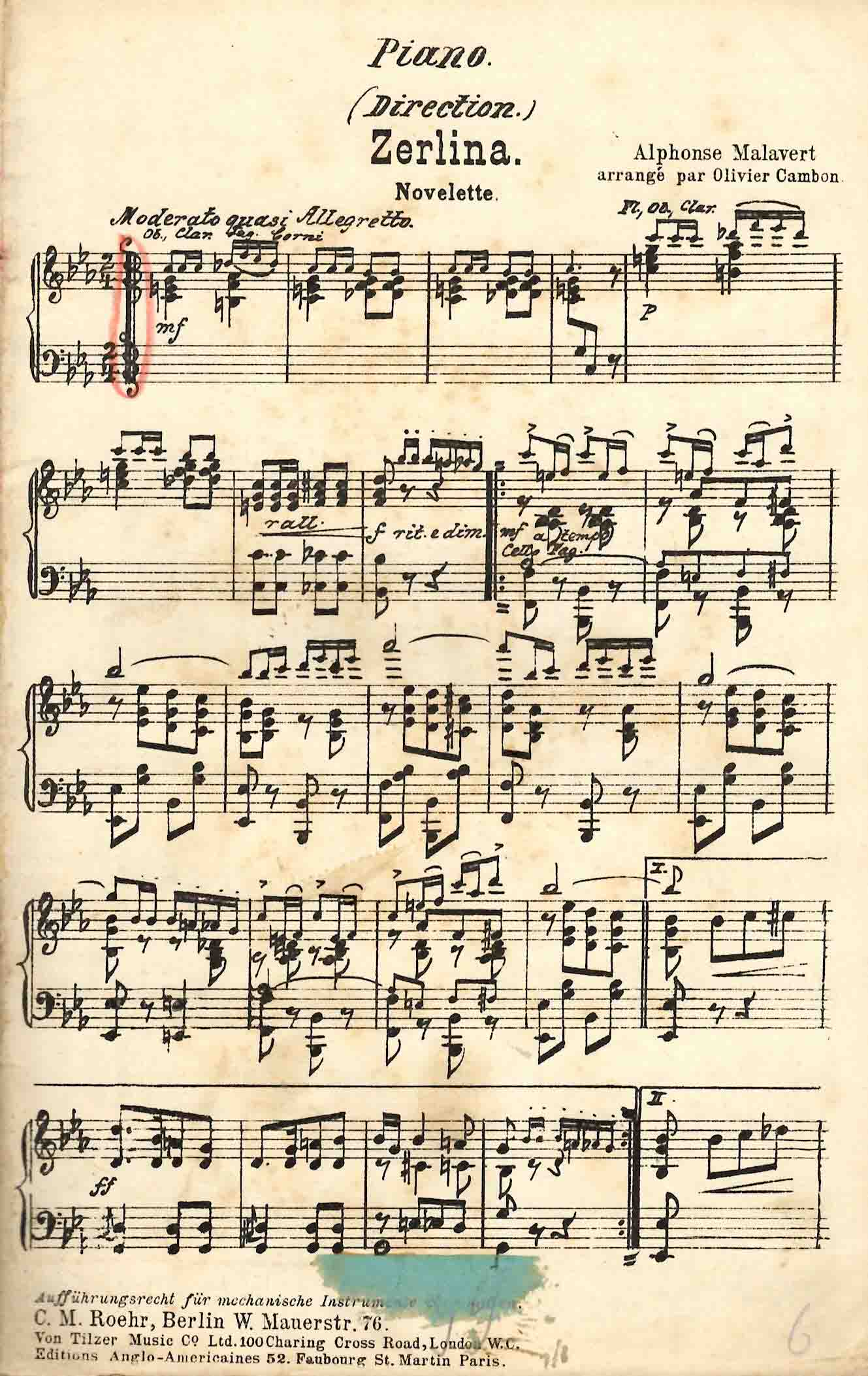 Zerlina. Novelette. Arrangé par Olivier Cambon